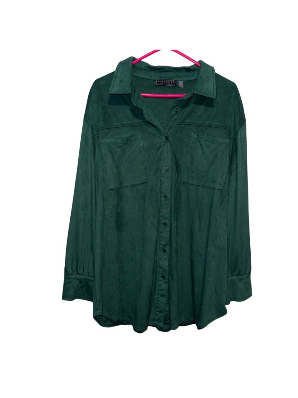 Bagatelle Collection Womens Green Button-Up Suede Feel Shirt Size XL